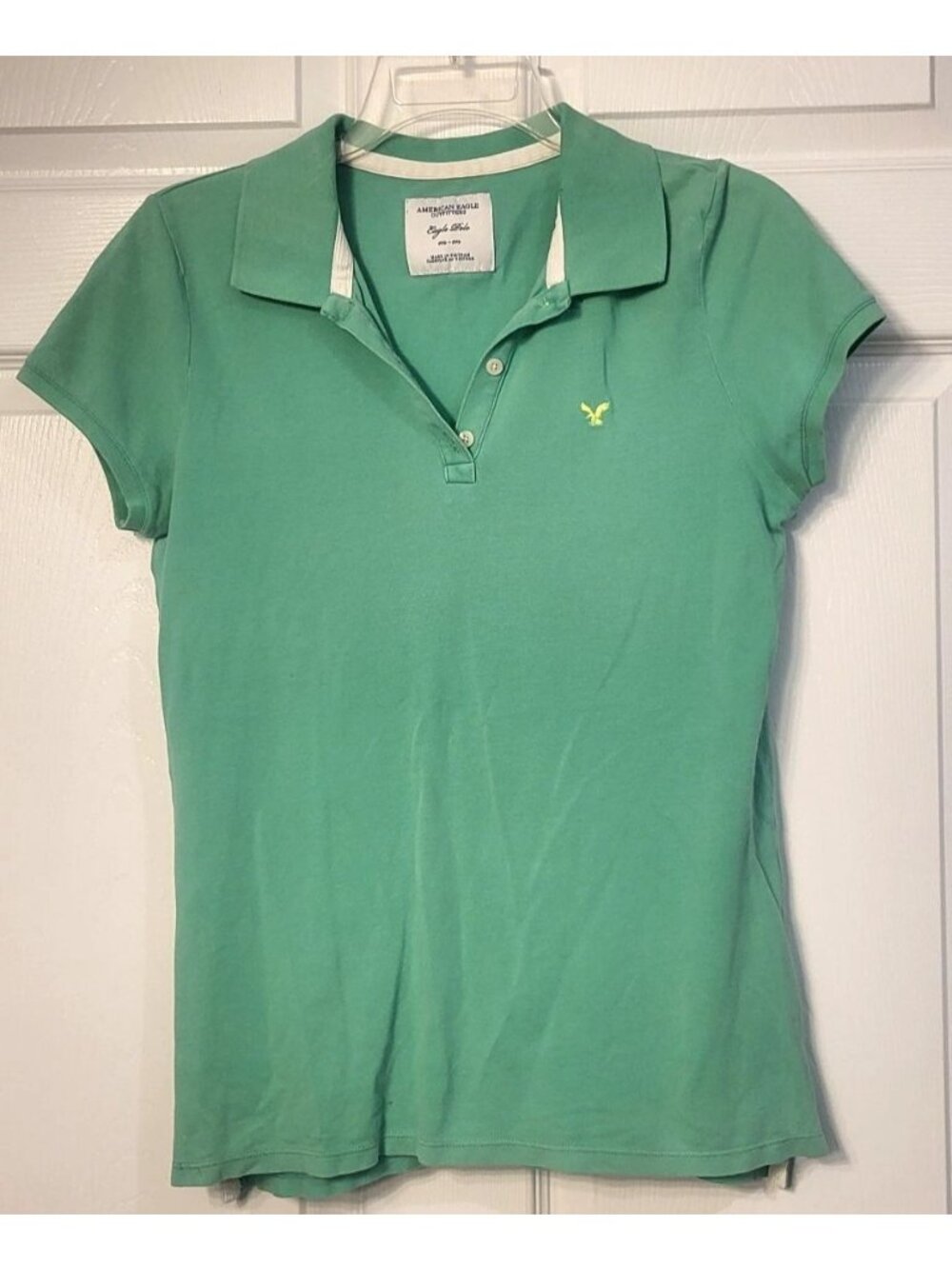 Womens American Eagle Green Cotton Polo Shirt SZ M Y2K VTG Preppy